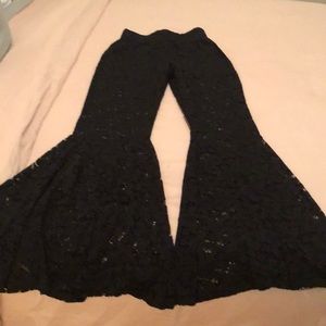 Black lace flared pants